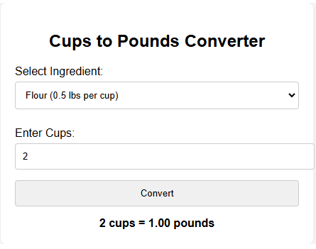 Free Cups to Pounds Converter | Lb to Cups Calculator